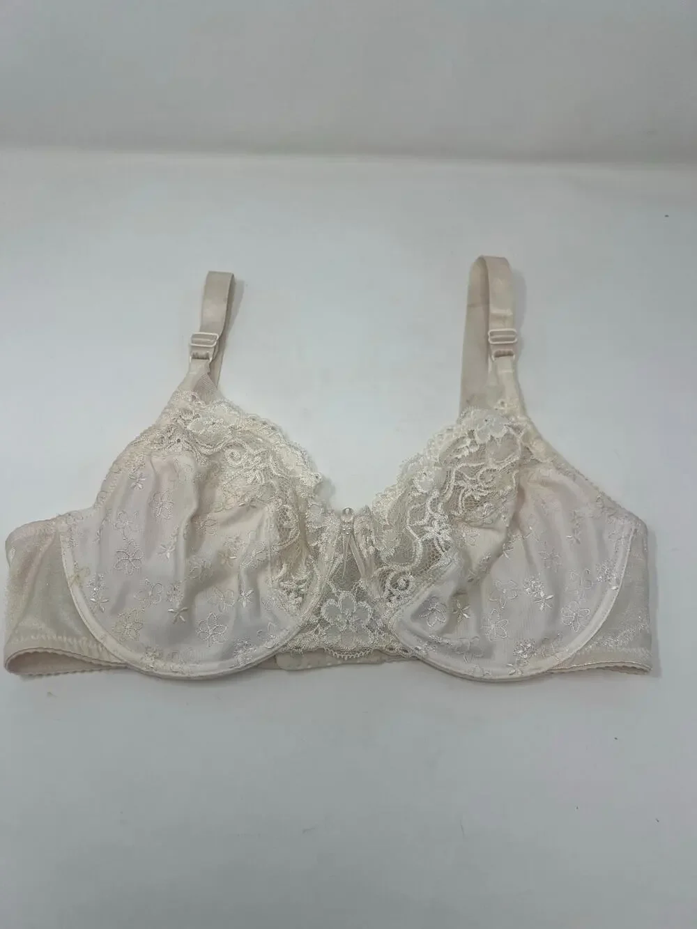 Vintage Vtg Wacoal 85196 Embroidered Floral Bra Lace Unlined UW Womens 34D Beige